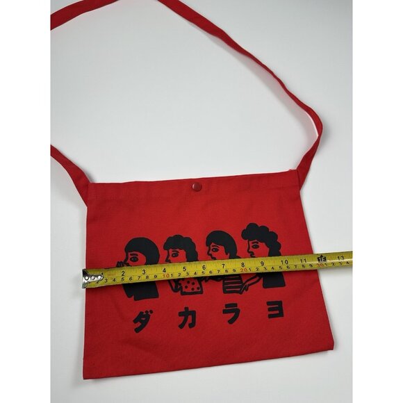 Kagomania Red Canvas Crossbody Bag Japanese Dakara Yo Graphic Streetwear - Picture 5 of 7